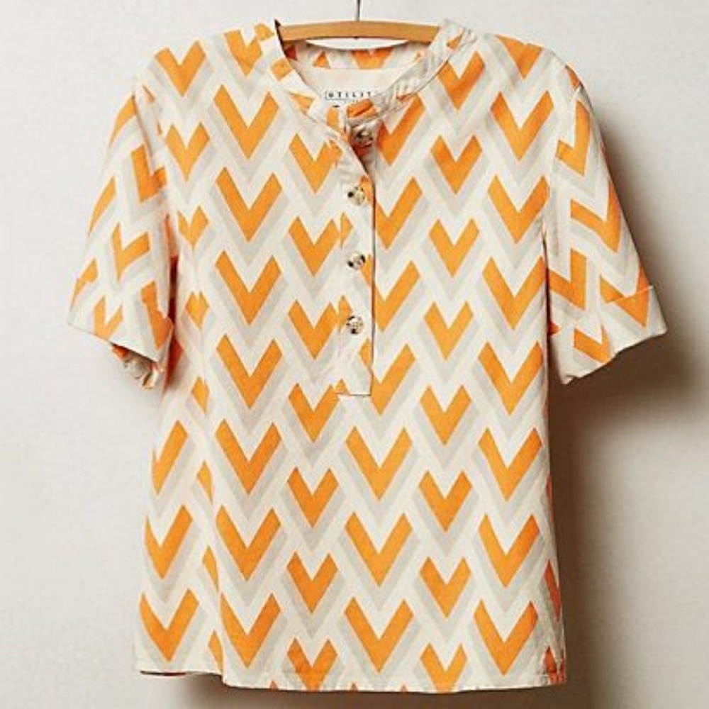 Anthropologie Utility Canvas Button Chevron Tee